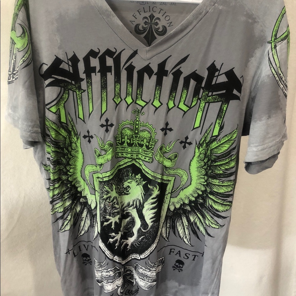 NWT AFFLICTION V NECK GREY GREEN TOP SHIRT MEDIUM